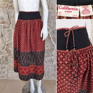 Gorgeous Vintage 1970s 70s Indian Cotton Skirt by California Babes Fall Colors